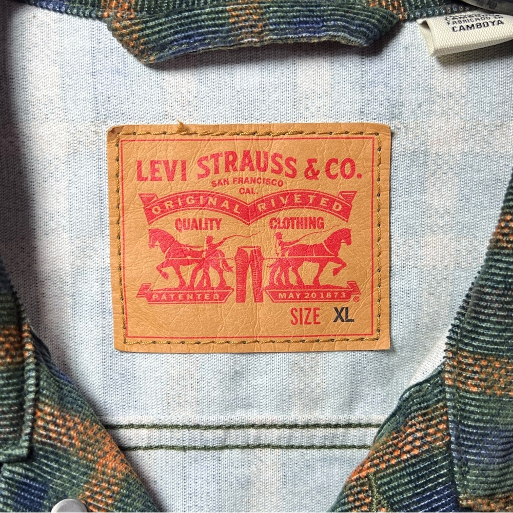 Levi’s Plaid Corduroy Trucker Jacket Size XL Green/Orange/ Blue - Picture 2 of 6
